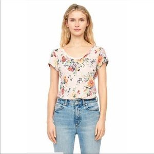 REBECCA TAYLOR T-Shirt Linen Floral Cap Sleeves Pink Tee Top SZ S NWT